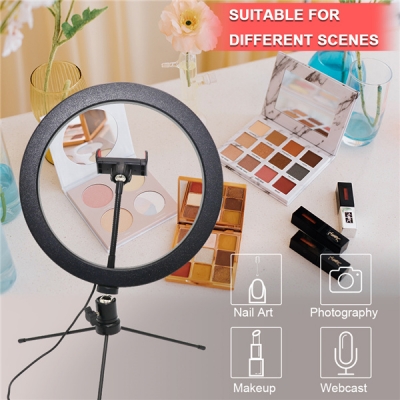 Anillo de luz LED caliente de 10 pulgadas con soporte de escritorio para Vlogging de maquillaje