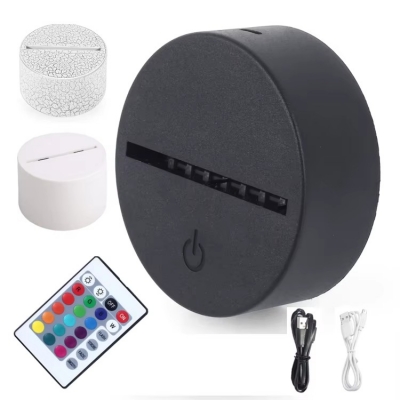 RGB LED Lamp Bases for 3D LED Night Light Acrylic Black 3D LED Lamp Night Light Touch Base with USB Cable and Remote Control